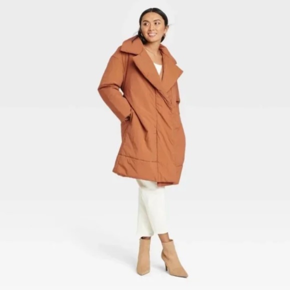 Women's Belted Wrap Puffer Jacket | A New Day | Brown | Size XL - Picture 3 of 3